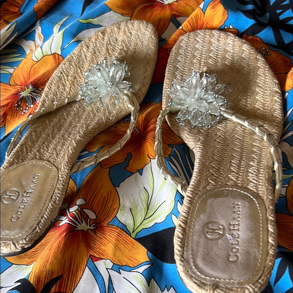 Cole Haan Women's Tan Sandals with Floral Accent 7.5
